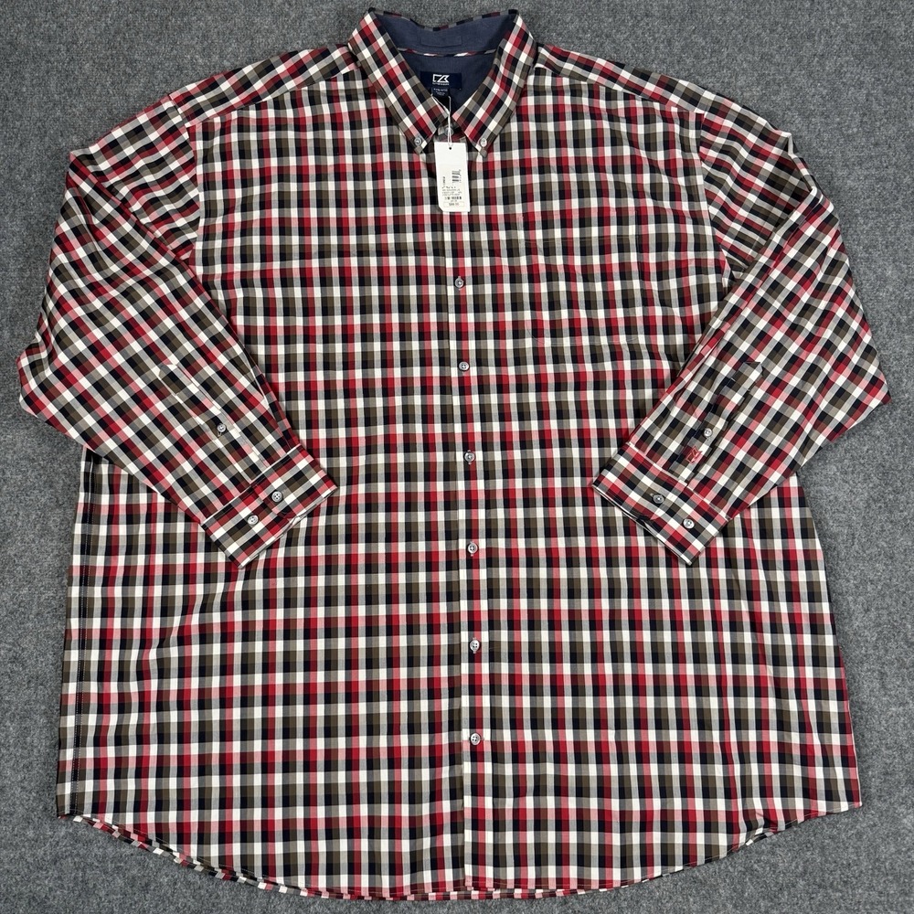 Cutter & Buck Button Down Shirt Mens 4XB Red White Plaid Long Sleeve CBS21LSP